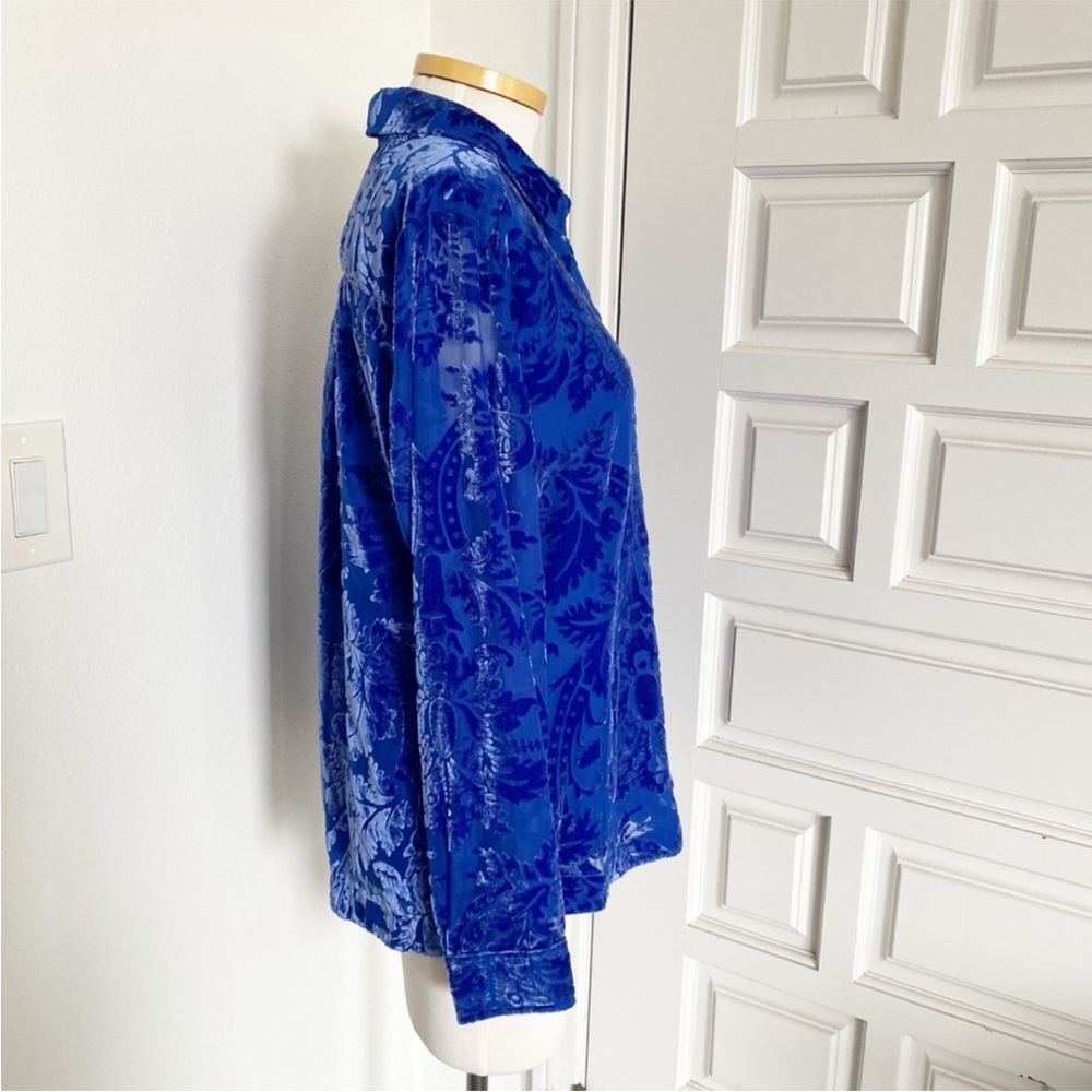 NWT Soft Surroundings Floreat Velvet Shirt Sapphire Blue Button Down Top Medium - Picture 2 of 16
